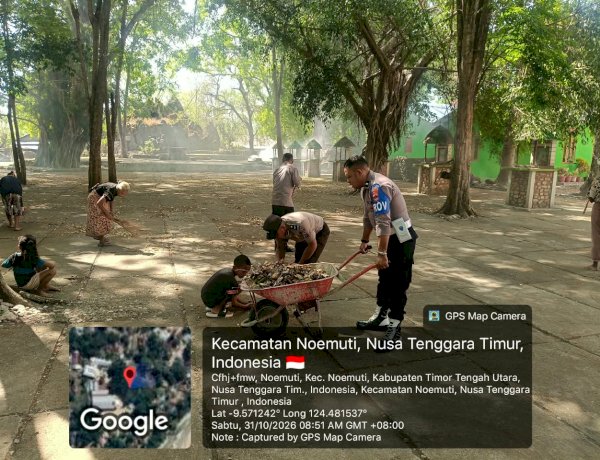 Perkuat Sinergitas Lintas Elemen, Polsek Noemuti Tunjukkan Kepedulian Melalui Kerja Bakti di Gereja