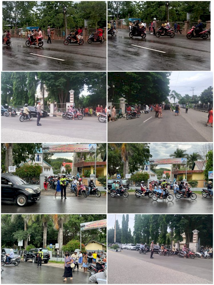Gatur Lalin di Empat Gereja Besar, Sat Lantas Polres TTU Himbau Umat Gunakan Helm saat ke Gereja